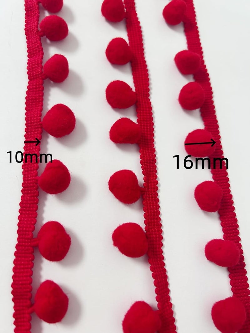 Autupy 10 Yards 16mm Wide Red Pom Pom Ball Fringe Trim Sewing Fringe Fabric Trim Ribbon for DIY Crafts Sewing - Image 4